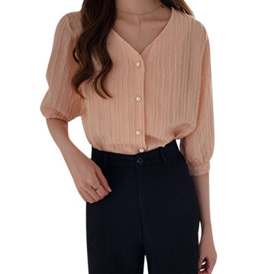 

Female Casual V Collar Summer Blouse 2019 Fashion Summer Womens Chiffon Blouses