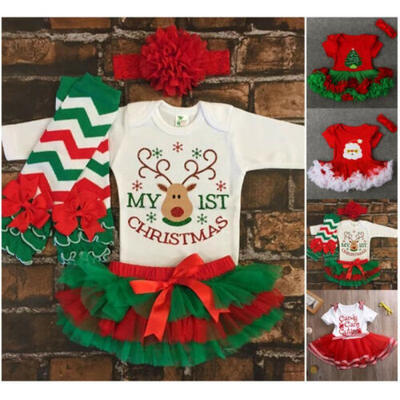 

Baby Girl Tops Romper Tulle Tutu Dress Leg Warmers Headband Christmas Outfits