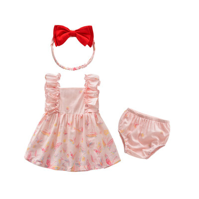 

Summer baby girl clothing 3PCS set Floral Print sleeveless T-shirt Tops Cute Short Headband baby girl clothes Newborn Outfits