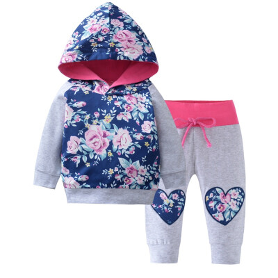 

Spring Autumn Casual Fashion Baby Girl Floral Printing Long Sleeve Hoodie And Trousers Kids Two-piece Outfit Set 2019