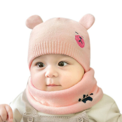 

Kids Winter Hats Fashion Ears Girls Boys Children Warm Caps Scarf Set Baby Bonnet Enfant Knitted Cute Hat for Girl Boy