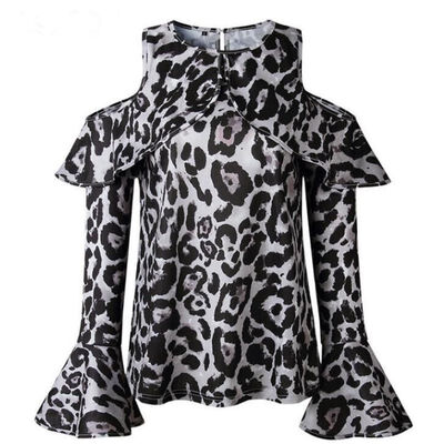

Tees female loose wild fashion summer leopard print off-the-shoulder loose long-sleeved casual simple wild leopard Tees