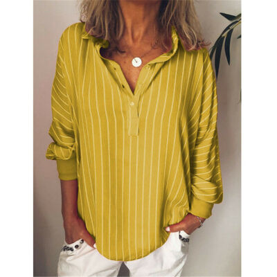 

Womens Baggy Casual Loose Fit Long Sleeve T-Shirts V Neck Tops Blouse Plus Size