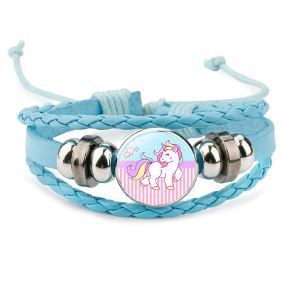 

Cartoon Cute Children Unicorn Time Gemstone Bracelet Hand-Woven Rope Leather Bracelet