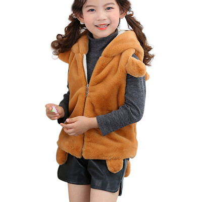 

2017 Winter Baby Girl Waistcoat Cute Thick Bear Ears Hoodies Vest Waistcoats Outwears