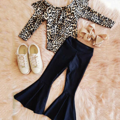 

US 2PCS Toddler Baby Girl Autumn Clothes Leopard Romper TopsLong Pants Outfits
