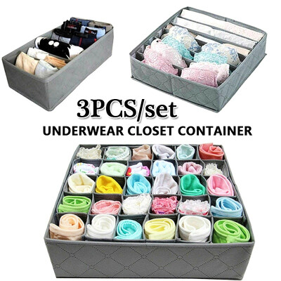 

3PCS Closet Container Cosmetic Container Divider Canvas Underwear Tie Bra Socks Drawer Organizer Storage Boxes