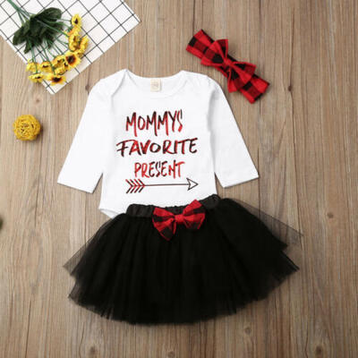 

Newborn Kids Baby Girl Long Sleeve Top RomperTutu Skirts Dress 3pcs Outfits Set