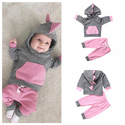 

Spring Girls Hooded T-shirt Pants Set Childrens Set Fashion Baby Girls Stylish Dinosaurs Pants Girl Clothes Set Spring
