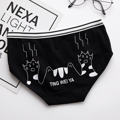 

Underwear Women Girls Simple Black And White Cute Cartoon Underwear In The Waist Breathable Briefs Panties