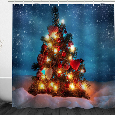 

Christmas Tree Shower Curtain 180x180cm With 12 Plastic C Hook Christmas Designation Waterproof Bathroom Accessories