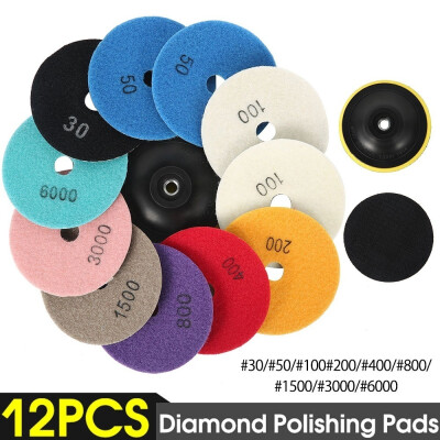 

12Pcs 4 Inch Diamond Polishing Pads Kit WetDry for Granite Stone Concrete Marble Polishing Kit