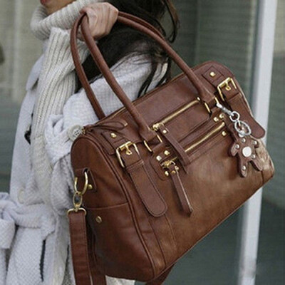 

Women\s Fashion Faux Leather Shoulder Bag Rivet Bear Decor Handbag Crossbody Bag