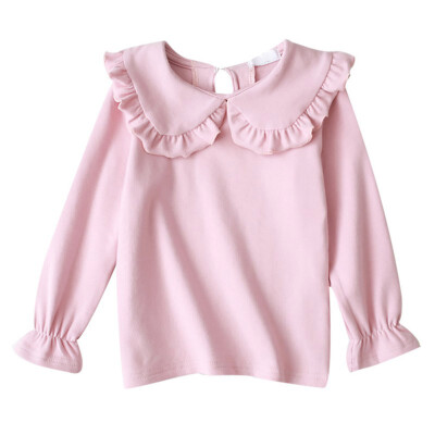 

Autumn Children Flare Sleeve Casual Tops Baby Girl Long Sleeve Doll Collar T-Shirts Kids Solid Color Soft Comfy Tops Tees