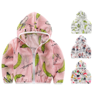 

Kids Sun Protection Clothing Coat Unisex Cute Cartoon Print UV Protection Quick Dry Thin Jacket with Hooded Zipper Baby Coat