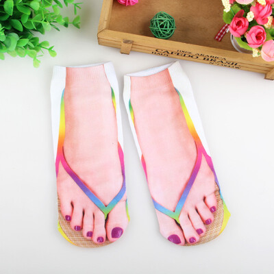 

3D Printed Low Cut Ankle Socks Women Flip Flops Slates Winter Pretend Wear Printing Art Cotton Unisex Novelty Casual Sock
