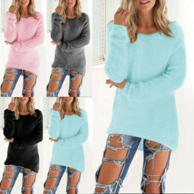 

Womens Bodycon Winter Fluffy Long Sleeve Sweater Mini Jumper Dress Sweatshirt UK