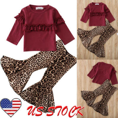 

US Toddler Baby Girl Clothes Sweatshirt Top Flared Pants Outfits Sets Tracksuit