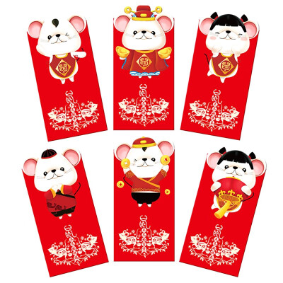 

6 PcsPack Chinese Fortune Rat Year Red Envelope Cute Cartoon Pattern Children New Year Red Pocket For Kids Gift