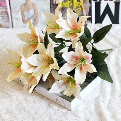 

Gobestart 10 Heads Artificial Fake Silk Lilies Flower Bridal Bouquet Wedding Party Decor