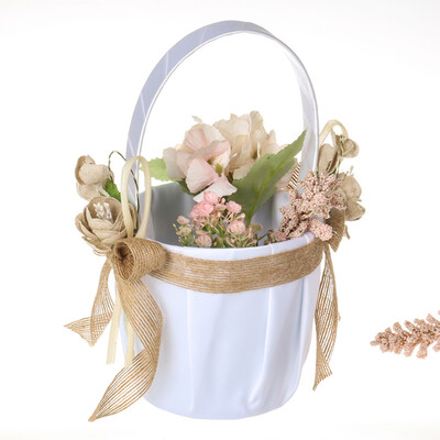 

Gobestart New Romantic Bowknot Silk Cloth Wedding Ceremony Party Rose Flower Girl Basket