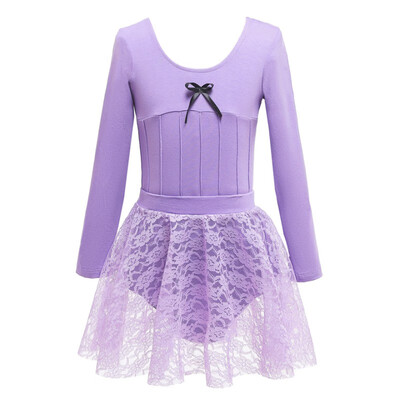 

Children Girls Dance dress Long Sleeves Cotton Lace Decoration Dance Practicing Skirt Two-piece Set Gymnastics Clothes body suit