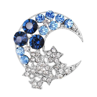 

Girl Brooch Elegant Moon Chic Rhinestone Popular Gift Star Gorgeous Pin Lady Scarf Hat Bling Modern Crescent