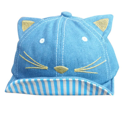 

Infant Baby Boy Girl Caps Cartoon Cat Embroidered Striped Baseball Caps Denim Cowboy Hats