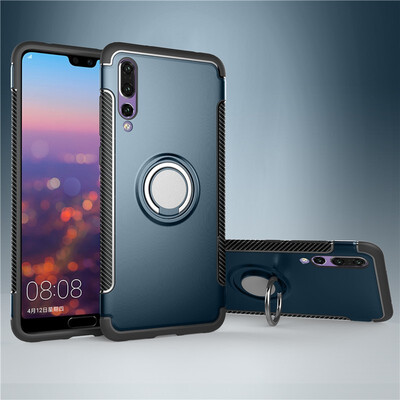 

Back Cover For Huawei P20 Pro Case Car Holder Stand Hard PC Silicon Ring Suction Bracket Celulars Fecoprior