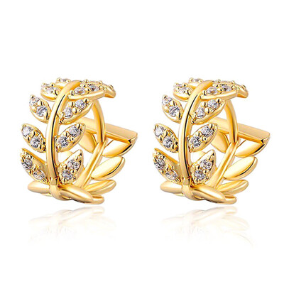 

Exquisite Gold Silver Retro Leaves Diamond Earrings Silver Plated Crystal Zircon Earrings Clip Crystal Earrings