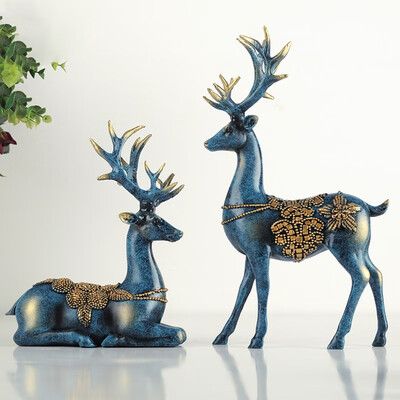 

1 Pair Resin Deers Statue Collectible Figurines Sculpture Home Office Tabletop Ornament Holiday Gift Home Decor Accessories