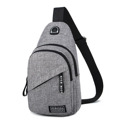 

New Style Men Concise Casual Personality All-match Solid Color With Earphone Jack Large Capacity Shoulder Bag