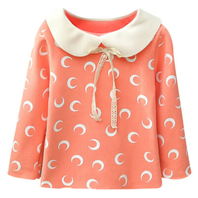 

Children Plus Velvet Shirts Autumn Cartoon Printed Long Sleeve T-Shirt Doll Collar Casual Tops