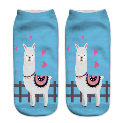 

1Pair Women Low Cut Ankle Socks Funny Llama 3D Printing Socks Cotton Hosiery Printed Alpaca Socks