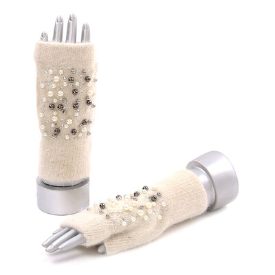 

Women Fashion Warm Winter Knit Pear Rhinestone Fingerless Gloves