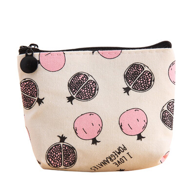 

Womens Strawberry Pomegranate Fruit Print Canvas Coin Purse Small Zipper Change Wallet Key Holder Case