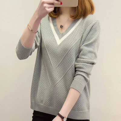 

Autumn Winter Sweater Women Pullovers Hollow Sweaters Women Loose Knitted Warm Sweater Female V-neck Small Fresh Sweater