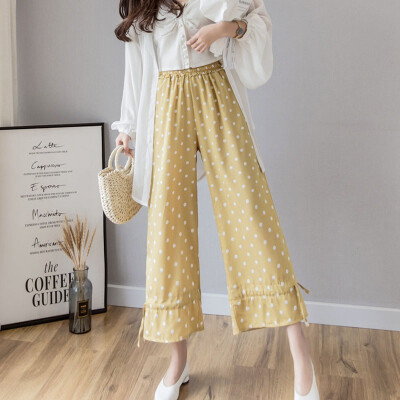 

Vintage Dot Printing Wide Leg Pants Women High Waist Loose Trousers Candy Color Lace Up Leg Female Streetwear Casual Pants