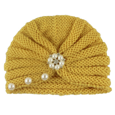 

Autumn Soft Cute Newborn Baby Pearl Design Girls Caps Infant Knitted Hat Turban Elastic Cap New