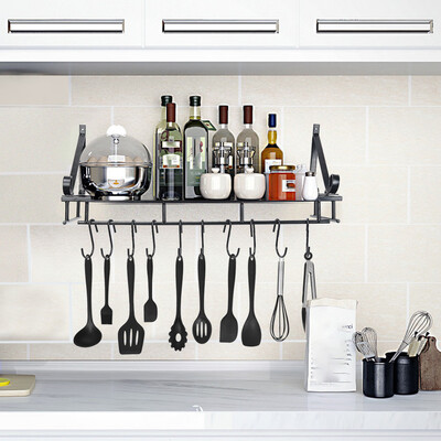 

Gobestart Kitchen Shelf Folding Kitchen Wall Hanging Pot Rack With 10 Hooks Black