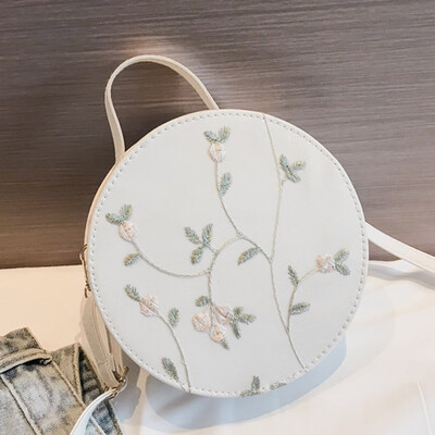 

Women New Lace Embroidery Shoulder Bag Round Sling Bag Shoulder Handbag Girl Leather Crossbody Bag