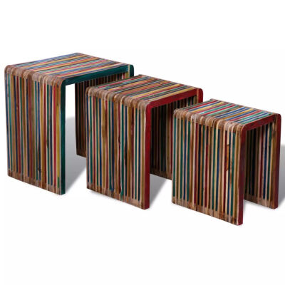 

Nesting Table Set 3 Pieces Colorful Reclaimed Teak