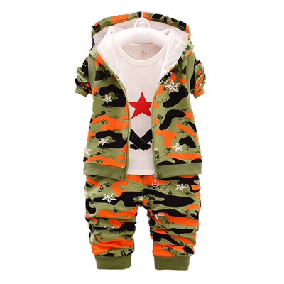 

Children Camouflage Boys Sportswear Set Fashion Autumn Cotton Camouflage Hooded Vest Long Sleeve T-Shirt Pants 3PCS