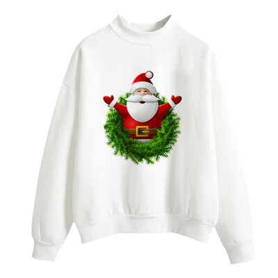 

Halloween Women Brushed Sweatshirt Autumn Winter Long-sleeved Santa Claus Christmas Tree Print Sweatshirt Happy Halloween