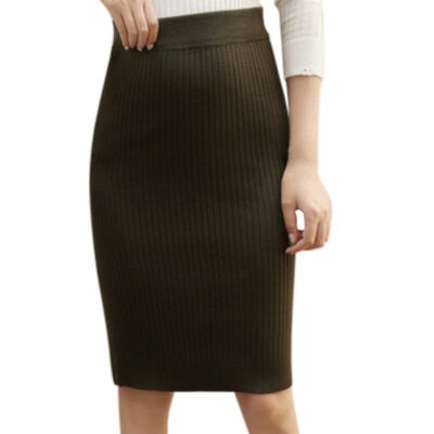 

Women Autumn Winter Knit High Waist Step Skirt Paragraph Bag Hip Step Solid Color Skirt