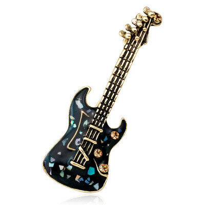 

Fashion Jewelry Guitar Brooch White Black Rhinestone Brooch Ladies Lapel Pin Badge