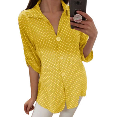 

Summer&autumn v-neck wave long-sleeved shirt womens fashion casual long-sleeved shirt button thin shirt