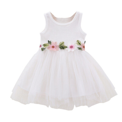 

Flowers Baby Girls Dress Sleeveless Flower Kids Dress With Mesh Party Kids Toddler Knitted Princess Sundress