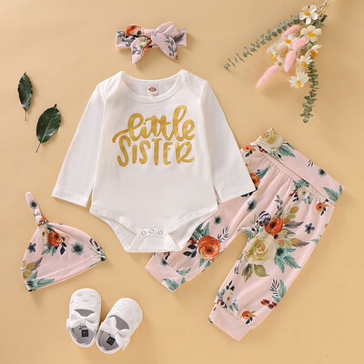 

Baby Boys Clothes 0-3T Cute Casual Cartoon Print Cotton Tops Pants Hat Hairband New Autumn 4pcs Toddler Children Clothing