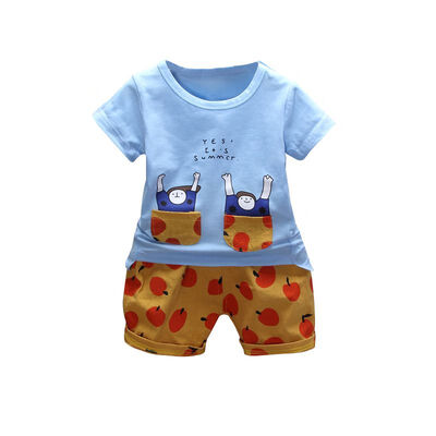

Summer Baby Boy Khaki Cartoon Sets Print Short Sleeve Shirt BlouseFruit Print Shorts Suits Kids Casual Outfits Clothes 2Pcs